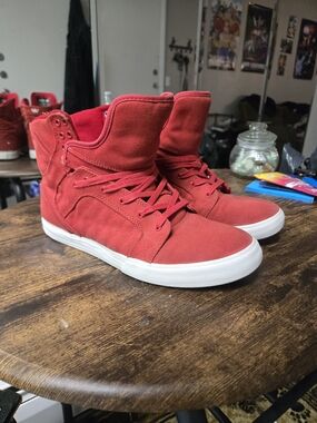 Supra Men's Red High-Top Canvas Sneakers with White Sole